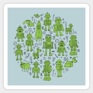 Robots in Space - Green circle Sticker